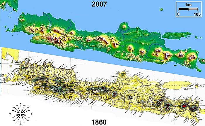 Junghuhn's Map of Java (1860) and a Satellite Image from 2007