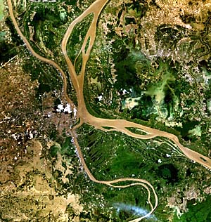 Satellite Image of the Confluence of Tonle Sap and Mekong River at Phnom Penh