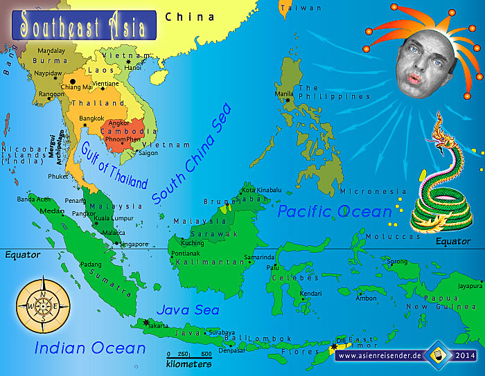 Political (Country) Map of Southeast Asia by Asienreisender