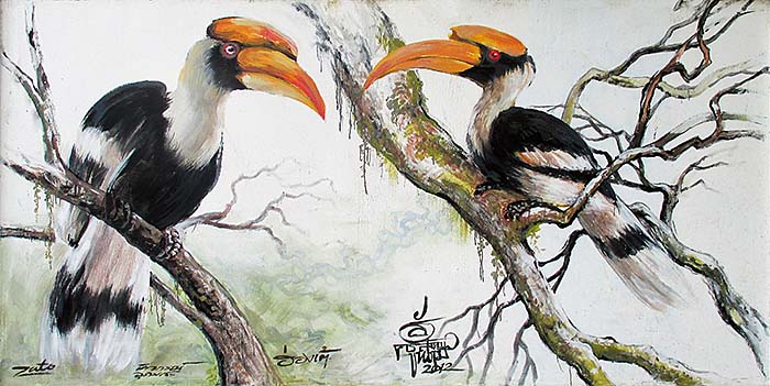 Painting of Two Hornbills on the Outer Walls of Dusit Zoo' by Asienreisender